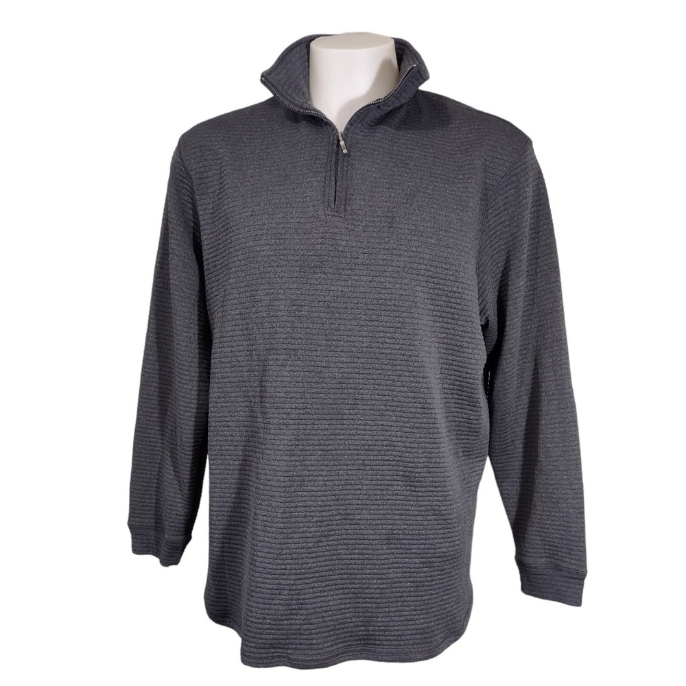 Haggar Pullover Men's XL Athleisure Gray Quarter Zip Ribbed Performance Sweater
